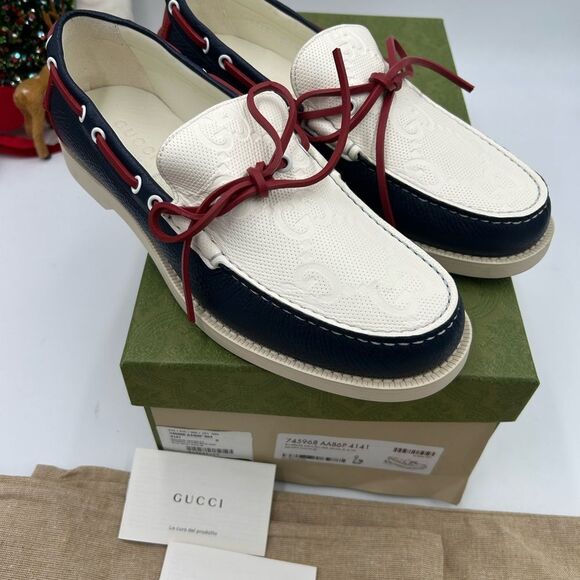 Men’s Gucci GG embossed, leather boat shoes size 9, made in Italy - Picture 9 of 10